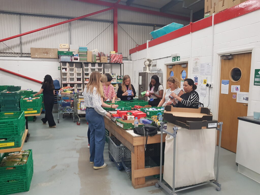Food being sorted into crates