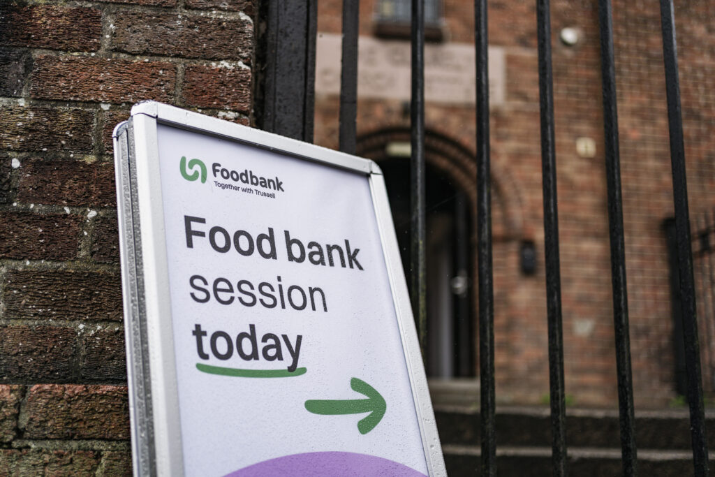 Signboard with the message - Food bank session today
