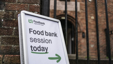 Signboard with the message - Food bank session today